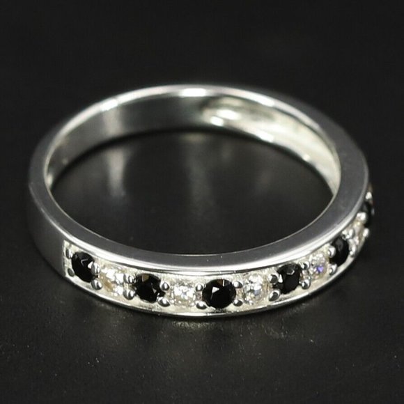 CROSS SKULL Men's Ring - Solid 925 Sterling Silver With Black & White CZ Stones, Sizes 8-14